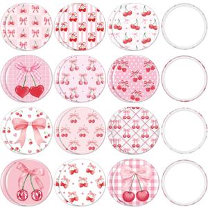 Weysat 24 Pcs Cherry Bow Compact Mirrors Bulk 2.7" Small Round Portable Pink Pocket Makeup Mirror for Girls Women Coquette Preppy Birthday Bridal Shower Weddings Party Favors Decorations