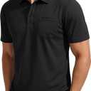 TACVASEN Men's Polo Shirts Short Sleeve with Pocket Cotton Pique T-Shirts 3 Buttons Casual Polo Moisture Wicking Golf Shirts (Black, S)