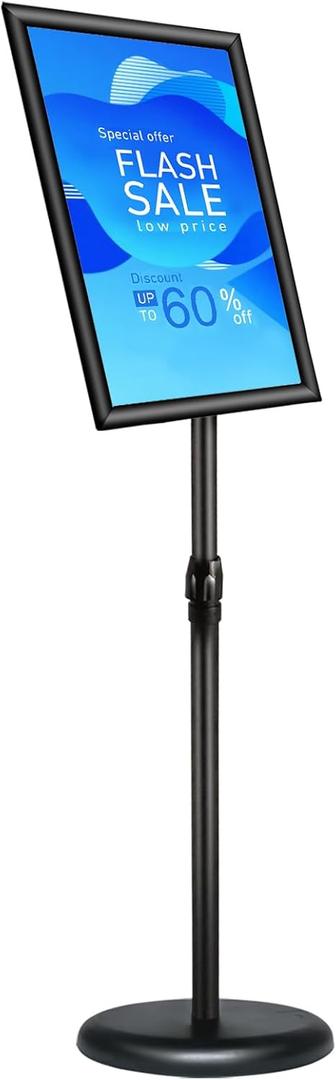 Sign Stand Adjustable for Floor Standing, Vertical and Horizontal Display with Heavy-Duty Base, Aluminum Alloy Opening Closing Frame (11 x 17 Black)