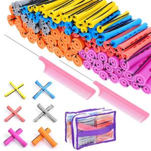 120Pcs Hair Perm Rods Set, 6 Sizes Plastic Hair Cold Wave Rods, Heatless Perming Rods Hair Curlers Rollers with Pintail Comb for Long Short Straight Curly Natural Hair DIY Hairdressing Styling Tools