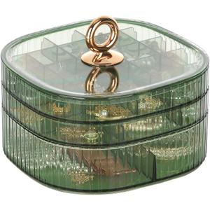 LETURE 3-Layer Acrylic Jewelry Organizer Box for Stud Earrings, Rings, Necklaces, Bracelets, Claw Clip Organizer, Small Bead Storage Containers for Crafts (Green)