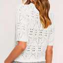 Womens Summer Crochet Cardigan Tops Short Sleeve Casual Knit Blouses Hollow Out Crew Neck Button Down Sweater Shirts (XL)