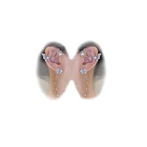 2Pcs Zircon Butterfly Ear Cuff Earrings for Women No Piercing Butterfly Ear Clip Wrap Around Fake Earrings Ear Wrap Crawler Rhinestone Jewelry (silver 1)