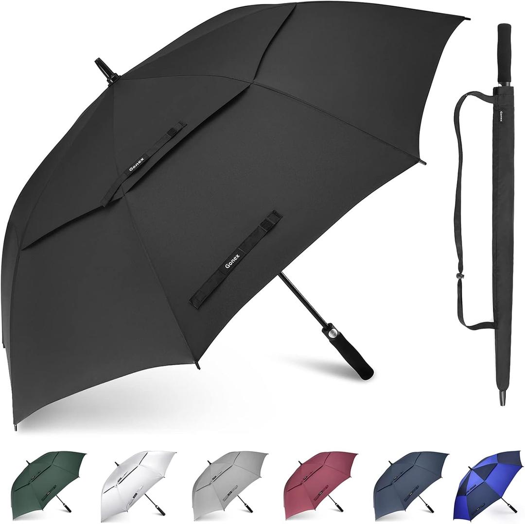 Gonex 54/62/68/72/80 Inch Extra Large Golf Umbrella, Automatic Open Travel Rain Umbrella with Windproof Water Resistant Double Canopy, Oversize Vented Umbrellas for 2-3 Men and UV Protection, Multiple Colors (Black)