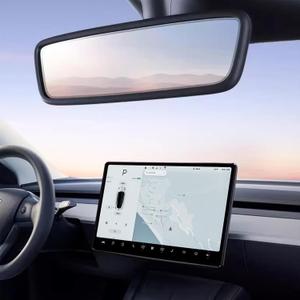 2PCS Protector Trim Frame Compatible with Tesla Model 3 Y 2020-2024 2025 2026 Screen Edge Frame Rearview Mirror Cover Interior Decorations Center Console Decor Highland Juniper Accessories Set (Black)