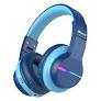 iClever BTH12 Kids Bluetooth Headphones,Colorful LED Lights Kids Headphones Wireless,74/85dBA Safe Volume,85H Playtime,Fast Charging,Bluetooth 5.2,Over Ear,Builtin Mic for iPad/Tablet/Airplane,Blue