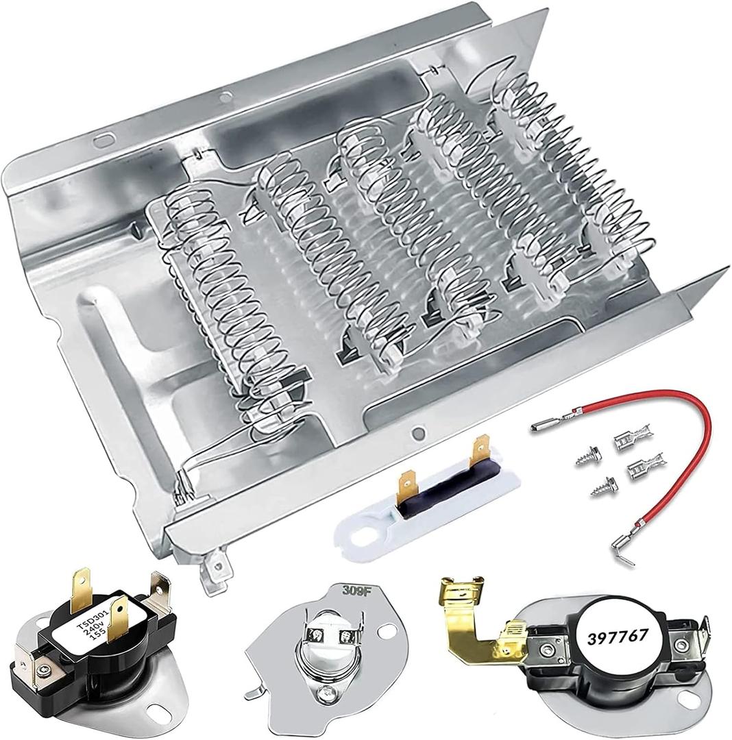 279838 Dryer Heating Element, 3392519 & 3977393 Thermal Fuse, 3977767 & 3387134 Clothes Dryer Replacement Parts Compatible, Whirlpool Kenmore Roper Amana