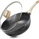 CAROTE 11Inch Nonstick Deep Frying Pan with Lid, 5.5 Qt Jumbo Cooker Saute Pan with Pour Spout, Skillet Induction Cookware, Non Stick Cooking Pan PFOA Free, Classic Granite