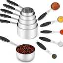 Joyhill Stainless Steel Measuring Cups and Spoons Set of 10 Piece, Nesting Metal Measuring Cups Set with Soft Touch Silicone Handles for Dry and Liquid Ingredients, Cooking & Baking (Black)