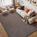 FinRec Low Pile 5x7 Washable Area Rugs for Bedroom Living Room, Thin Rug Solid Color, Non-Slip Carpet Indoor for Home Decor (Brown/White)