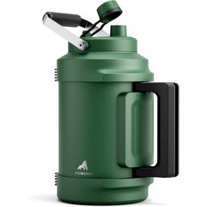 POWCAN One Gallon Insulated Water Bottle: 2-in-1 Straw Spout Lid, Dual Handle, Leakproof, Keep Cold 48H, 128oz Stainless Steel Water Jug for Outdoors, Trip, Sport, Fitness, Camping, Picnic (Forest)
