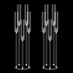 2 Set 5 Arms 34.6'' Acrylic Candelabra Centerpieces for Wedding Table Decorations,Clear 5 Arms Candlesticks Holder with Acrylic Shade for Valentine's Day Dinner Party Fireplace Gift Fit LED Candle