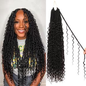 8 Packs Goddess Faux Locs Crochet Hair24 Inch Boho Soft Locs Crochet Hair for Black Women (#1B, 24 Inch(Pack of 8))