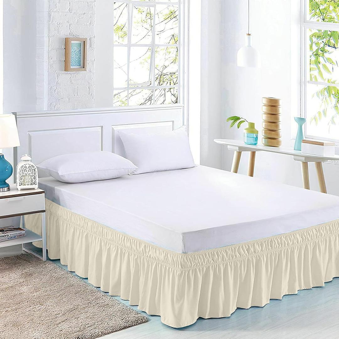 Bed Skirt Queen Size Wrap Around Style by Comfort Beddings 100% Cotton Blend Fabric, Premium Tailored Fit 1pc Bedskirt Queen Size 16" Drop Length Ivory Solid