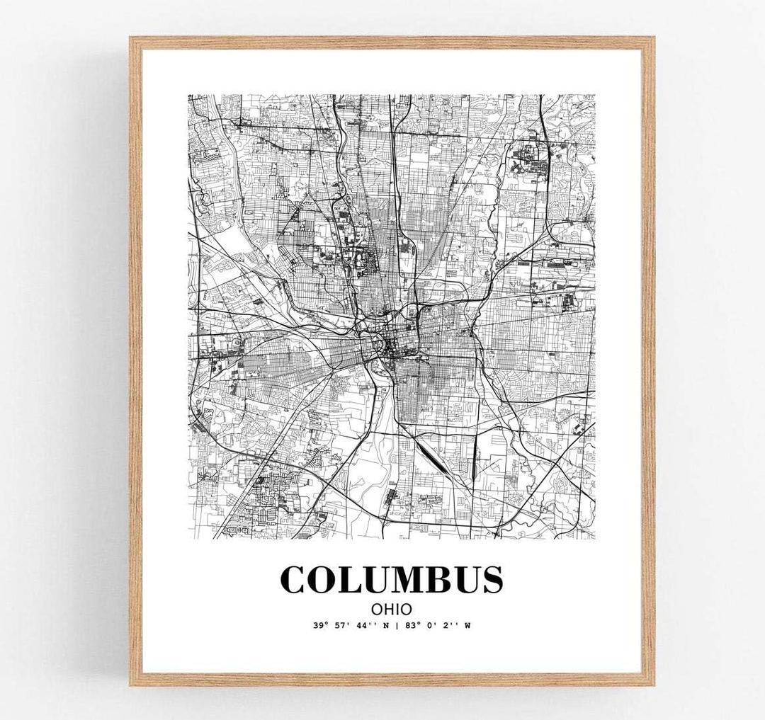 Eleville 11X14 Unframed Columbus Ohio City View Abstract Road Modern Map Art Print Poster Wall Office Home Decor Minimalist Line Art Hometown Housewarming wgn300