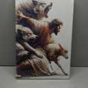 Framed Jesus and Lamb Wall Art Jesus Protecting Lamb from Wolves Canvas, 24L"x16W" Canvas