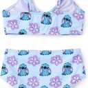 Disney Stitch Minnie Mouse Bikini Swimsuit, 2 Piece Toddler Girls Bathing Suit, Swimwear with Straps & Bow, UPF 50+ Rashguard