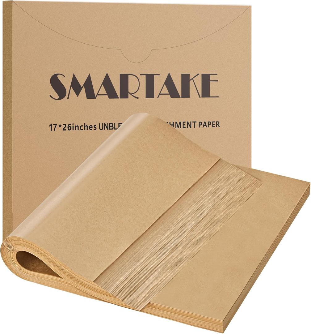 SMARTAKE 200 Pcs Parchment Paper Baking Sheets, 17x26 Inches Non-Stick Precut Baking Parchment, for Baking Grilling Steaming Bread Cup Cake Cookie and More (Unbleached)