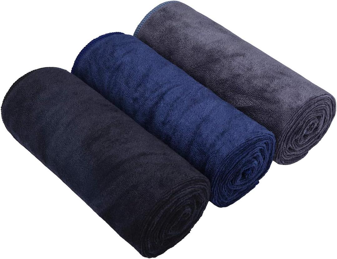 HOPESHIN Gyms Yoga Towels - Absorbent Microfiber Workout Towels for Men & Women, Soft, Fast Drying 3 Pack, 16x32 Inch (Black+grey+navy)