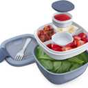 Bentgo Salad Container - 54 oz Bowl with 4-Compartment Toppings Tray, Leak-Proof Dressing Container, Reusable Fork, BPA-Free Lunch Box for Meal Prep & Food Storage; Removable Bento Tray (Slate)