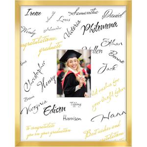 LaVie Home 16x20 Graduation Signable Picture Frame Gold, 16x20 Frame Wood Displays 5x7 Pictures with Mat, for Graduation Wedding Birthday Retirement Guest Book Signature Picture Frame