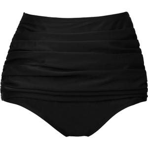 COCOPEAR Women's High Waisted Full Coverage Bikini Bottom Ruched Bathing Suit Bottoms for Women Tummy Control Swim Bottoms (Medium, Black)