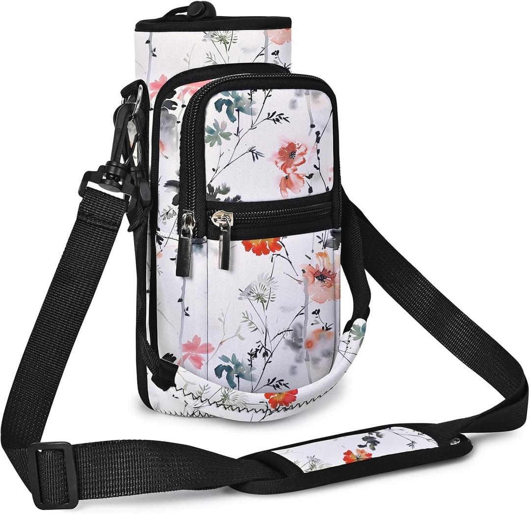 icolor Water Bottle Carrier Bag with Strap 32 oz Crossbody Bottle Holder with Phone Pocket Sling Sleeve Insulated Neoprene Water Bottle Pouch for Walking Travelling