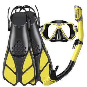 Zenoplige Mask Fins Snorkel Set, Snorkeling Gear for Adults, Panoramic View Snorkel Mask Anti-Fog, Adjustable Dive Flippers, Dry Top Snorkel and Travel Bag, Scuba Gear for Swimming Snorkeling Diving