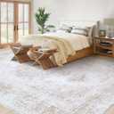 XLUEZ Area Rug 9x12 Living Room Rug, Machine Washable Vintage Distressed Medallion Rug Non-Slip Soft Low Pile Large Indoor Rugs for Bedroom Kitchen Dining Room Office(Beige,9'x12')