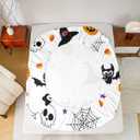 Bats Halloween Decoration Pumpkin Fitted Sheet Witch Hat Bed Sheets Spider Web Bedding Set Twin,Bones Galaxy Stars Sheets Cartoon Skeleton Spooky Spider Webs Halloween Decorations Indoor (Multi 04)