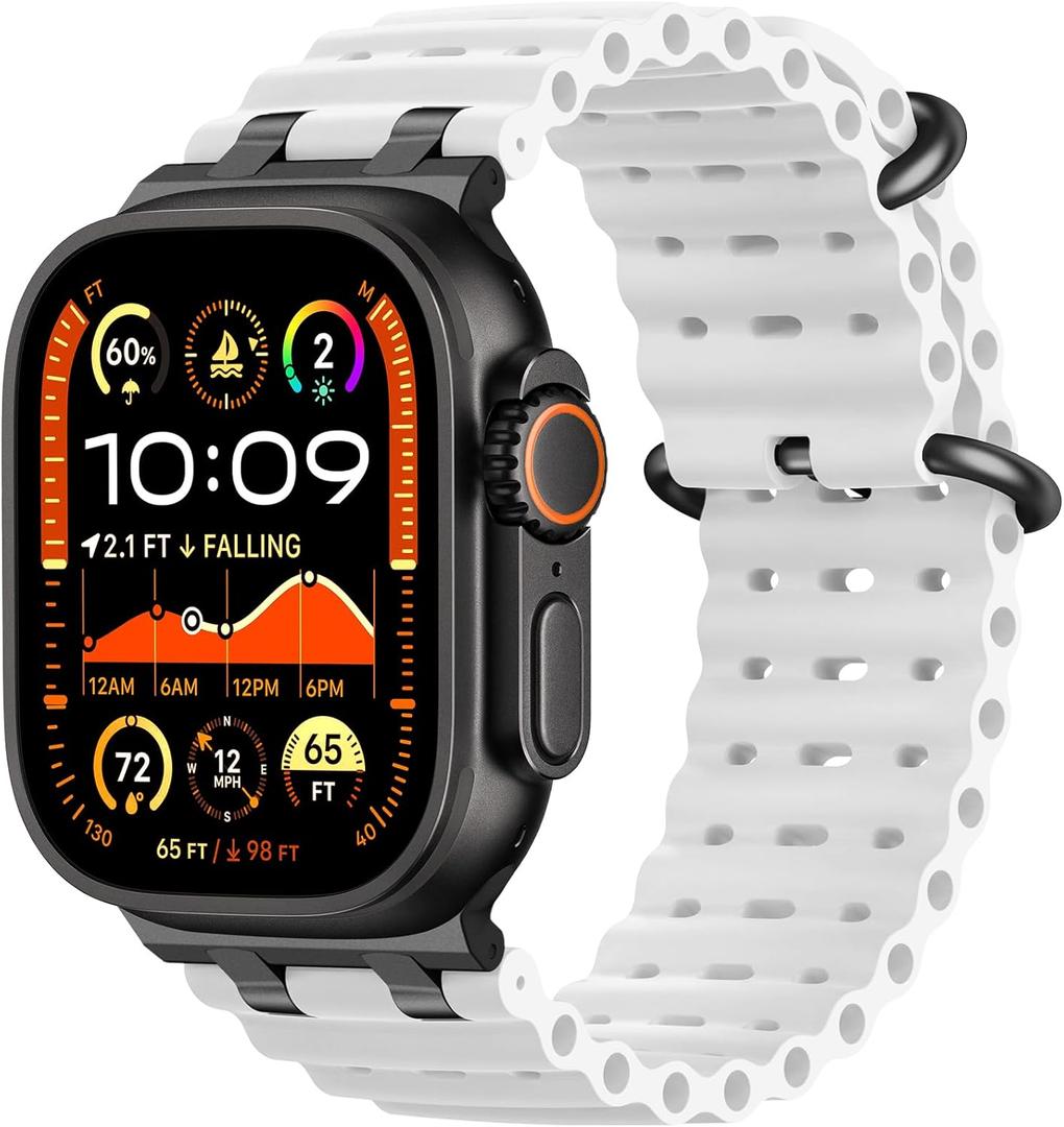 Ocean Sport Bands Compatible with Apple Watch Ultra 2/Ultra Band 49mm 46mm 45mm 44mm 42mm for Men Women, Metal Connector with Breathable Silicone Waterproof Strap for iWatch Series 10 9 8 7 SE 6 5 4 3