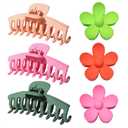 Hair Claw Clips 6PCS Flower Hair Clips  Big Cute Claw Clips For Women Thin Hair, Large Claw Clip for Thin Thick Curly Hair 90's Strong Hold 4.33 Inch Nonslip Matte Hair Clips 6 Colors