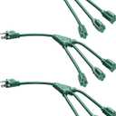 DEWENWILS Extension Cord Splitter 1 to 3, 16/3 Heavy Duty SJTW Wire, 3 Prong Splitter 3 Way, Indoor Cord Splitter for Halloween Decor Christmas Lights, ETL Listed, Green, Pack of 3