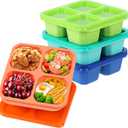 4 Pack Bento Snack Containers Set 4 Compartment Food Storage Containers Wheat Straw Meal Prep Lunch Box Plastic Food Storage container, Microwave and Dishwasher Safe (Bright color)