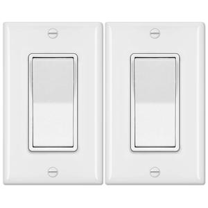 BESTTEN 2 Pack 4-Way Decorator Wall Light Switch with Wallplate, 15A 120/277V, On/Off Paddle Rocker Interrupter, Self-Grounding, UL Listed, White