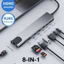 USB C Hub Ethernet HDMI Adapter, 8 in 1 Laptop Docking Station with 4K HDMI, RJ45 Ethernet 100Mbps, SD/TF Card Reader, USB 3.0/2.0, PD 100W, LAN USB C Dongle for MacBook Pro/Air, iPad Pro, XPS, etc