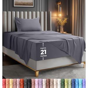 Utopia Bedding Twin Size Extra Deep Pocket Sheet Set  Fits Mattresses Up to 21 inches  Cooling, Soft & Breathable  Oeko-Tex 3 Piece Bed Sheets (Grey)