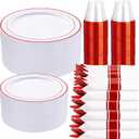 WELLIFE 700 Pieces Red Plastic Plates - Disposable Silverware and Cups, Include: 100 Dinner Plates 10.25, 100 Dessert Plates 7.5, 100 Red Cups 9 OZ, 100 Plastic Cutlery