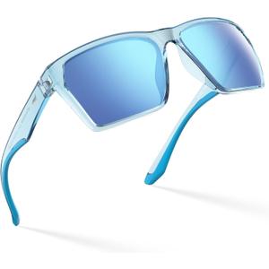 KastKing Beartrap Polarized Sports Fishing Sunglasses, With PuriVex Protective Lens Coating, Wayfarer Design, Men Women (A: Gloss Tal Light Blue Crystal Frame, Ice Blue Mirror)