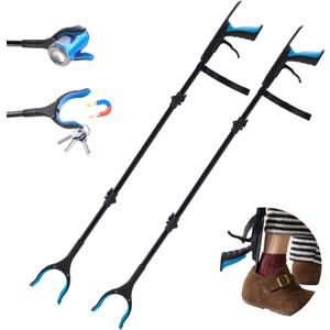 Grabber Reacher Tool 43" Foldable Pickup Tool with 360 Anti-Slip Rotating Jaw and Magnets, 4" Wide Claw Opening Trash Picker Tool for Seniors and Disabled 2-Pack