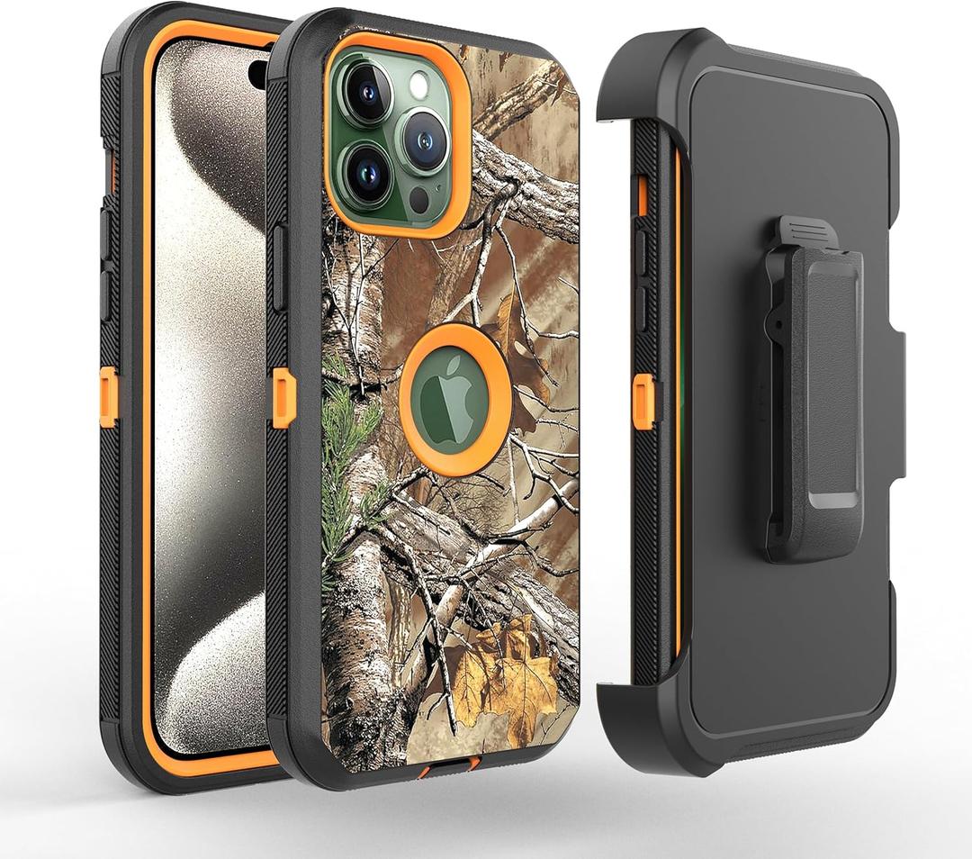 17 Pro Max Camo Design Defender Case, Protective Defender Shockproof Hybrid Case Dual Layer Design Hard Cover Compatible with iPhone 17 Pro Max (Clip+Camo Orange)