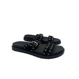 SIKELO Womens Flat Sandals Comfortable Wide Width Open Toe Slides with Adjustable Double Buckle Slip on Summer Beach Shoes 10