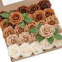 Ling's Moment Artificial Flowers, 25Pcs 3" Roses in Walnut Brown Shades, Realistic DIY Foam Floral Decor for Wedding Bouquets/Centerpieces, Outdoor Party Backdrops, Room/Table, Garden/Pot Decorations (Shades of Earth Tones)