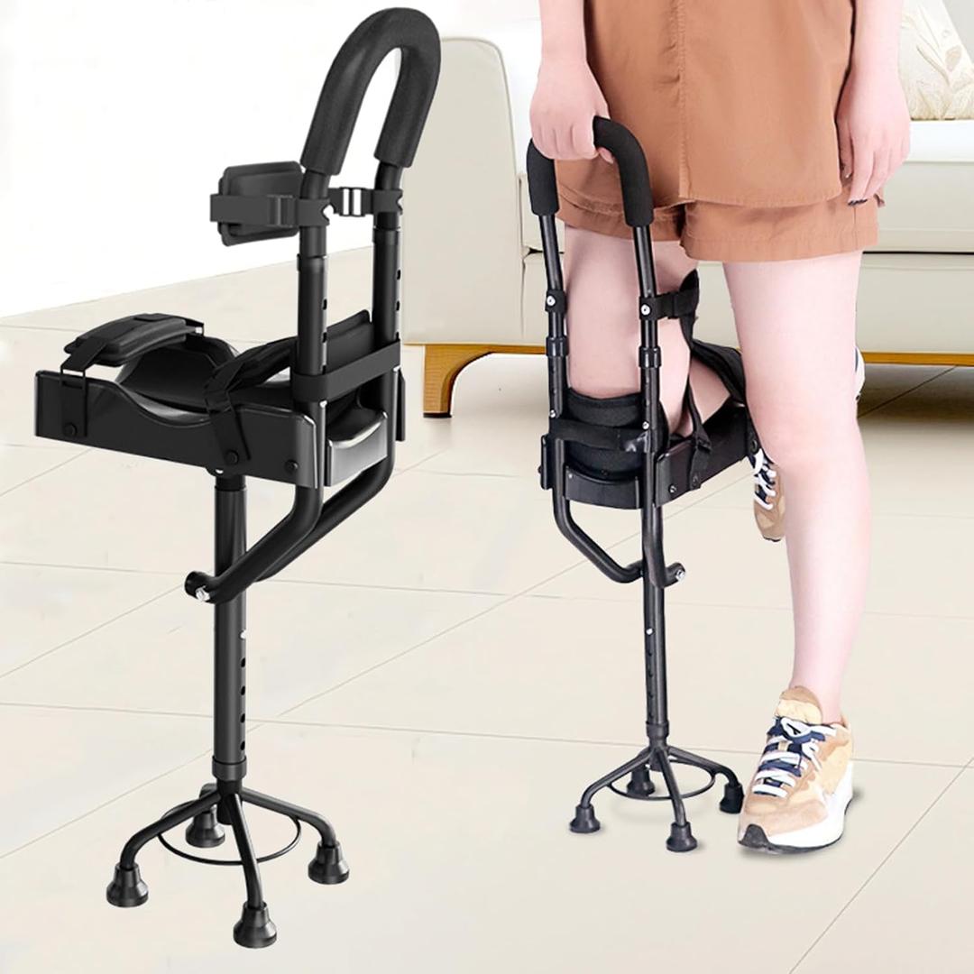 Hands Free Crutch, Pain Free Knee Aluminum Under Arm Crutch for Adults, Non-Slip Assistive Device Walking with Adjustable Leg Support, Load Capacity Up to 330 lbs (Black)