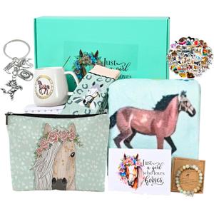 Horse Gift for Women,9pcs Gifts Set for Horse Lovers, Birthday Present with Throw Blanket,Coffee Mugs,Novelty Socks,Make up Bag,Stickers