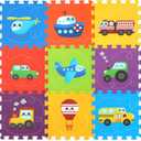 Baby Play Mat, Foam Playmat for Babies, Kids Play Mat, Foam Floor Tiles 3434 9 Pieces Vehicle Puzzle Mat