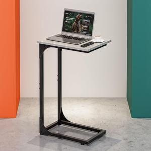 C-Shaped Side Table for Couch - Small Coffee Stand Sofa Tray Desk with Metal Frame and Waterproof Scratch Resistant, Modern End Accent for Living Room, Bedroom, Small Spaces, Greige