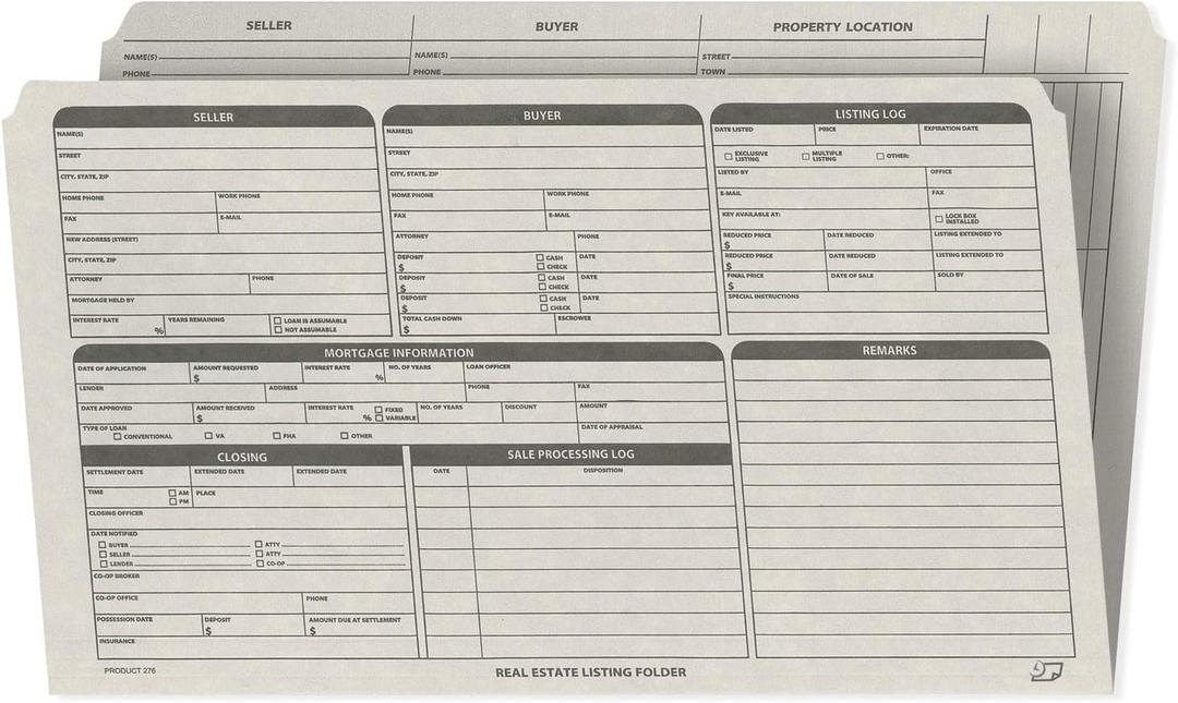 Real Estate Listing Folder Right Panel -Legal Size- Holder for Documents, Pre-Printed with Closing Checklist & Tracker Card Stock Color-Coded Dots for Organization - Made in USA 25-Pack Gray