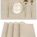 Leetaltree Beige Placemats Set of 4 - Heat Resistant Non-Slip Place mats for Dining Table, Washable Durable PVC Vinyl Woven Table MatsBeige, 4