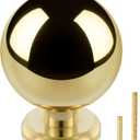 QOGRISUN 5-Pack Unlacquered Brass Cabinet Knobs, Round Ball Gold Knobs for Dresser Drawer, 1.1-Inch Diameter, Sphere Cabinet Pulls, Lead-Free Polished Brass Finish
